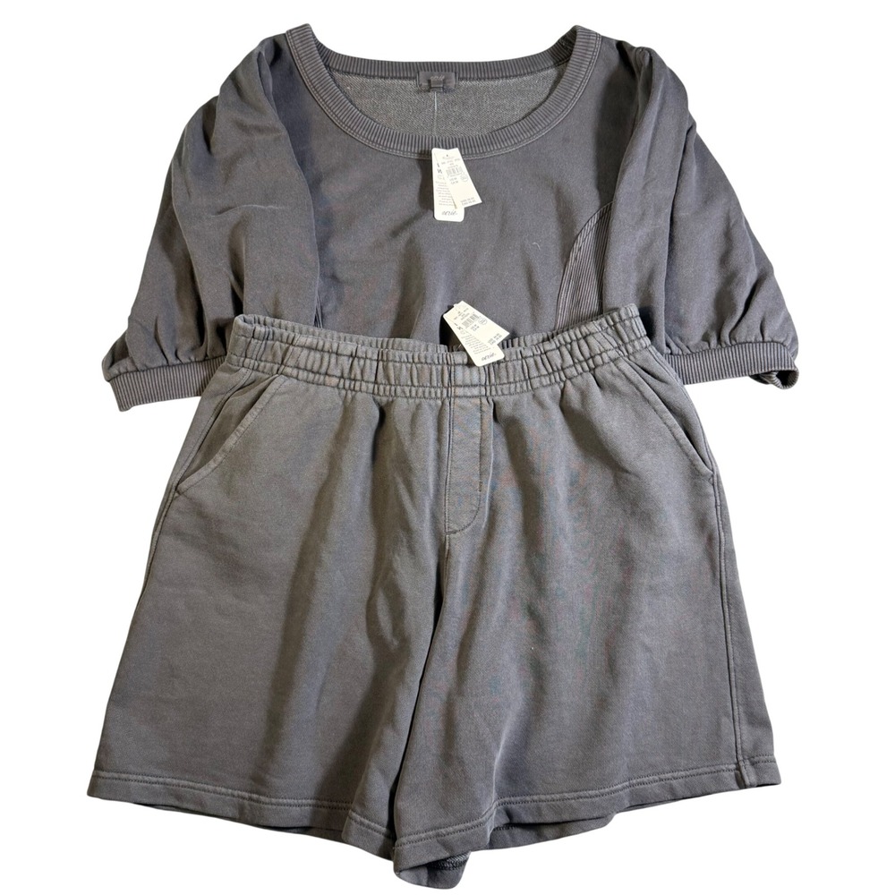 NEW Aerie Womens 2 Piece Lounge Set Gray Puff Sleeve Top and Shorts Size M